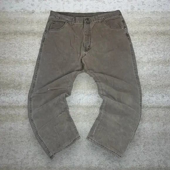Vintage Fleece Lined Wrangler Jeans Hazel Brown Wash Relaxed Fit Made in USA 90s
